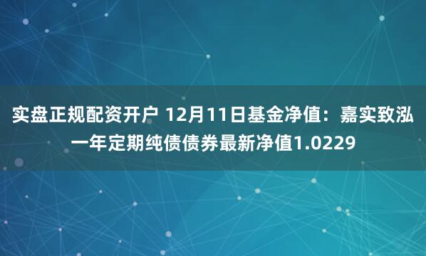 实盘正规配资开户 12月11日基金净值：嘉实致泓一年定期纯债债券最新净值1.0229