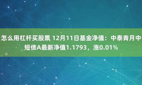 怎么用杠杆买股票 12月11日基金净值：中泰青月中短债A最新净值1.1793，涨0.01%