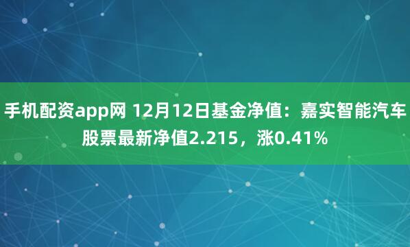 手机配资app网 12月12日基金净值：嘉实智能汽车股票最新净值2.215，涨0.41%