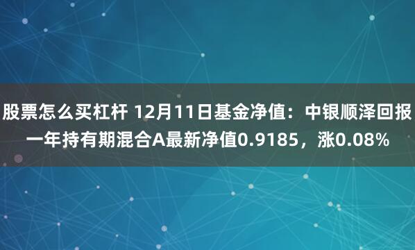 股票怎么买杠杆 12月11日基金净值：中银顺泽回报一年持有期混合A最新净值0.9185，涨0.08%